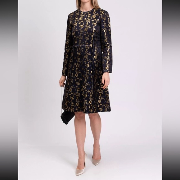MARNI NIGHT BLUE LS DRESS FLOWER JACQUARD Size 44 - Picture 1 of 16